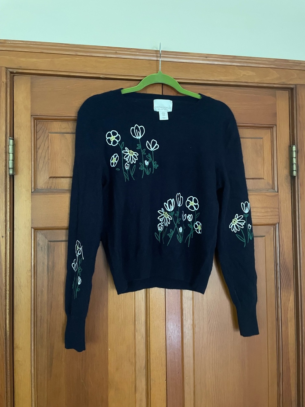 🫐Cynthia rowley floral cashmere crew neck sweater🫐